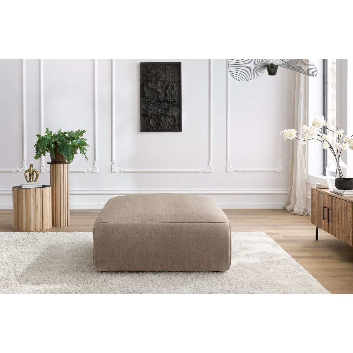 Pouf velours, JEANNE taupe, BOBOCHIC
