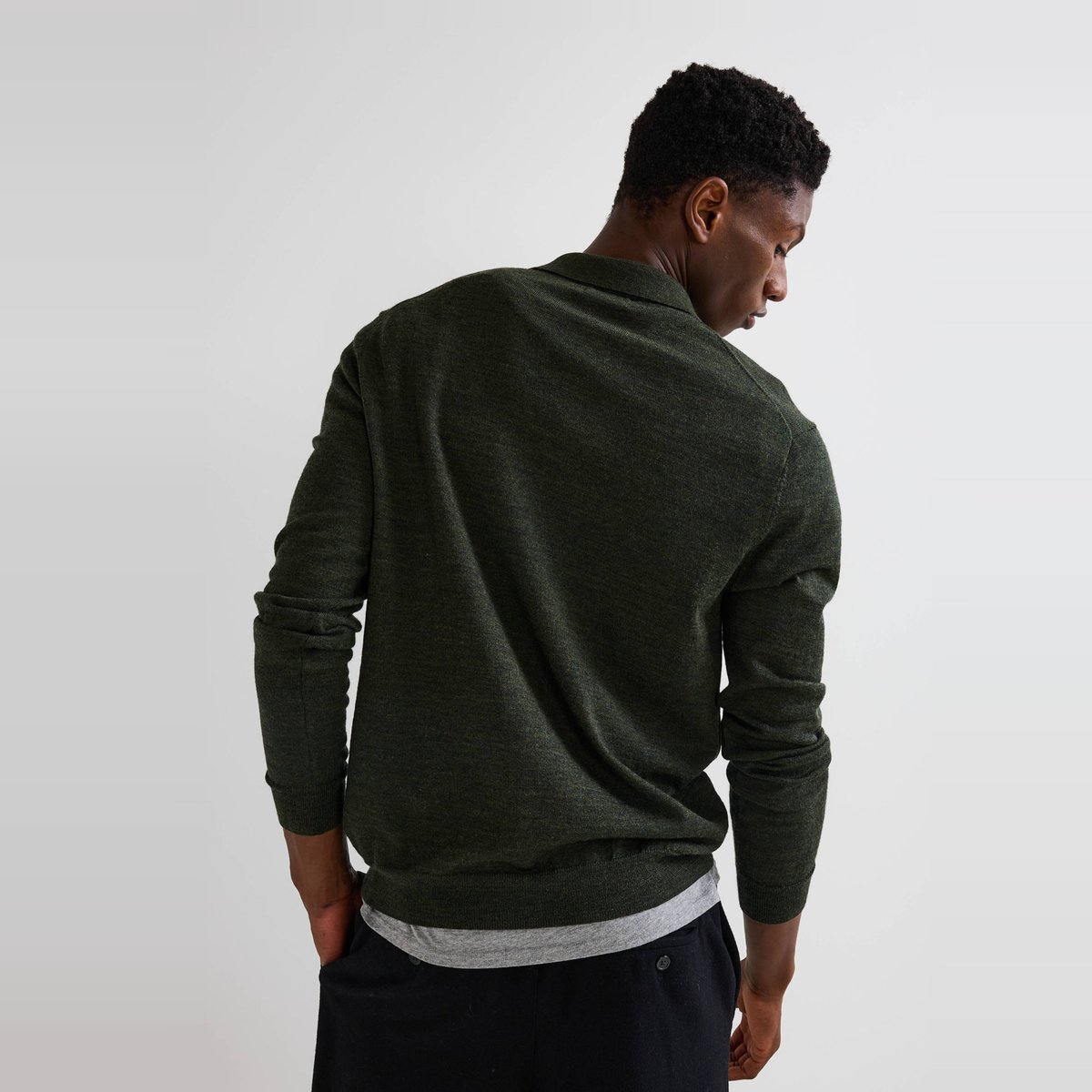Pull col polo en laine mérinos bucheron, MONOPRIX