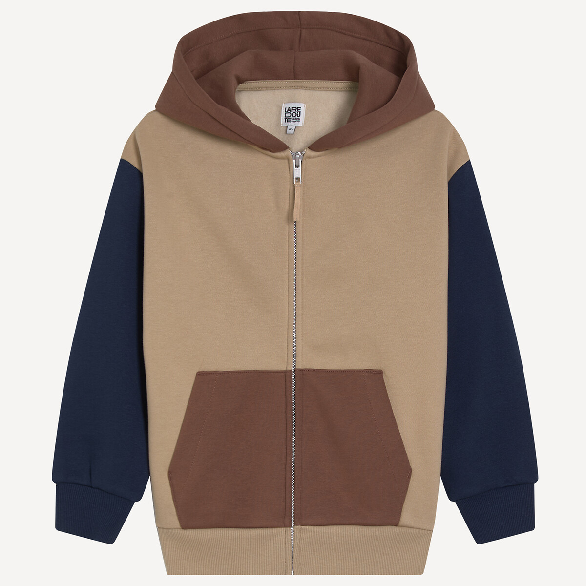 Colour Block Fleece Zip-Up Hoodie navy/brown, LA REDOUTE COLLECTIONS