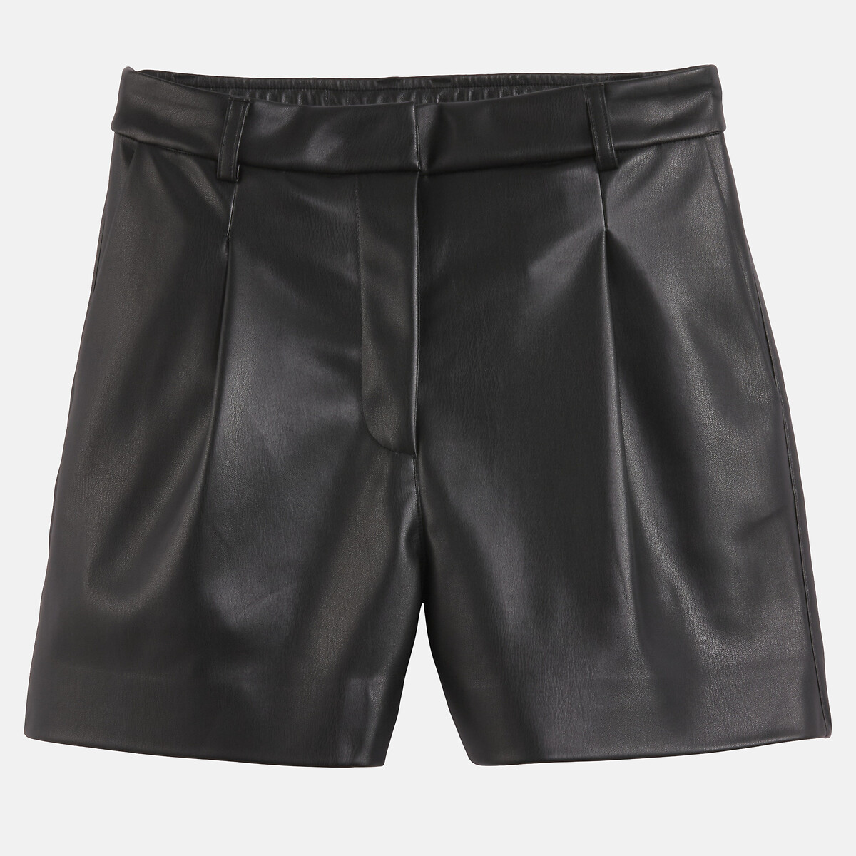 Pantalón corto con pinzas en piel sintética negro, LA REDOUTE COLLECTIONS