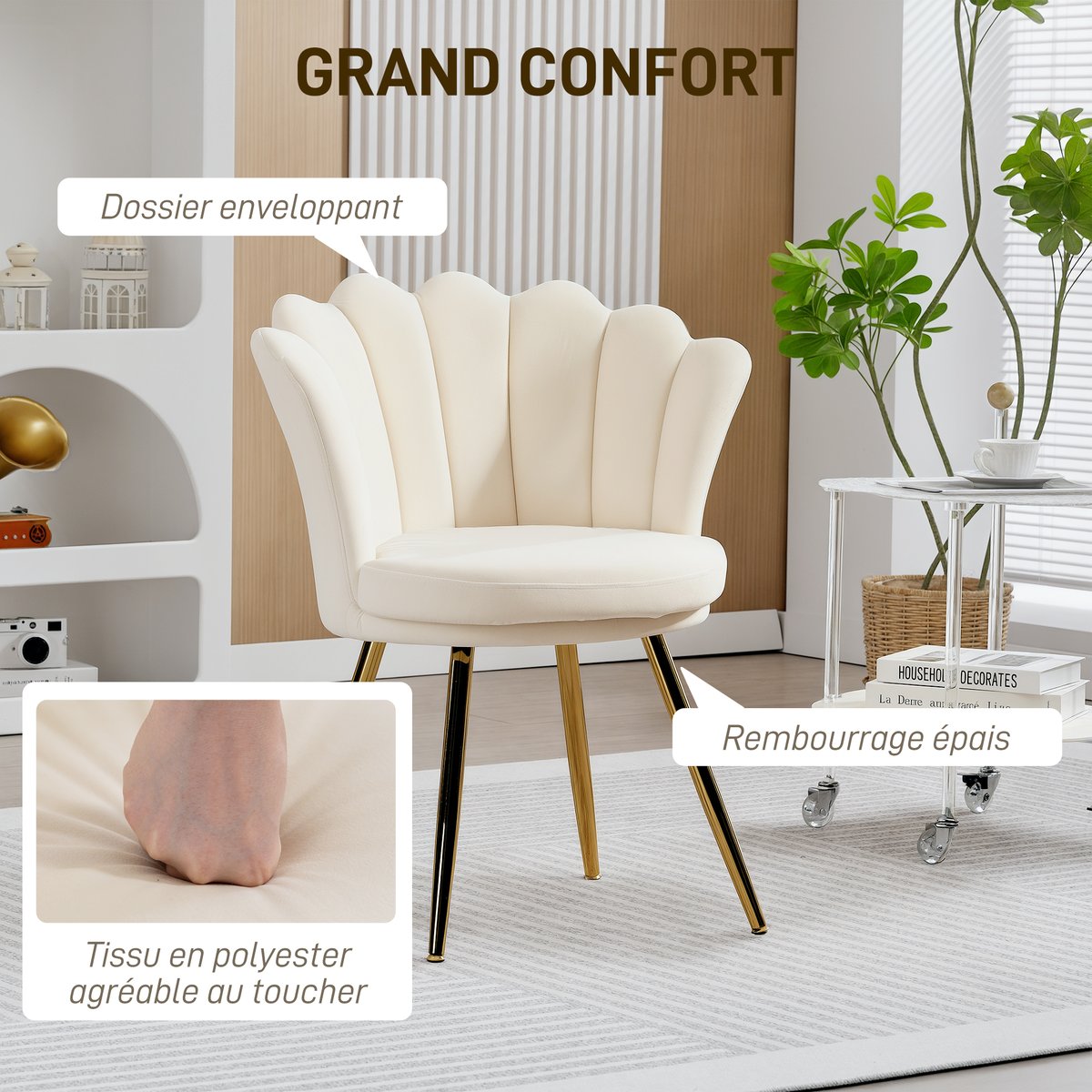 Accent Chair Velours 100 % polyester Beige beige, HOMCOM