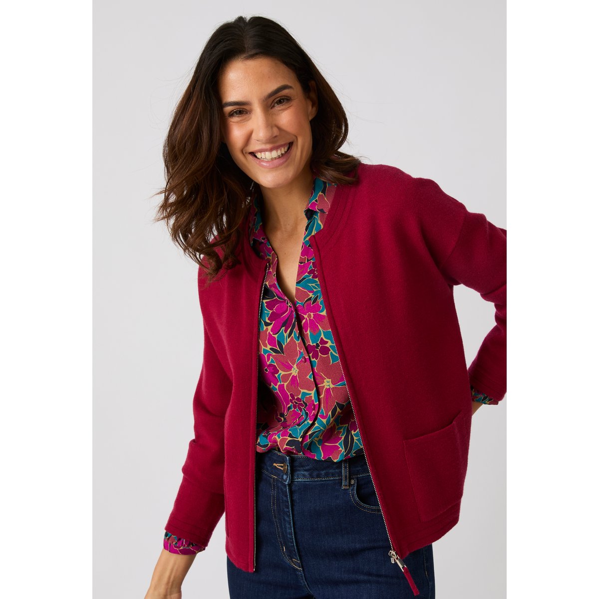 Gilet zippé maille milano rouge, DAMART