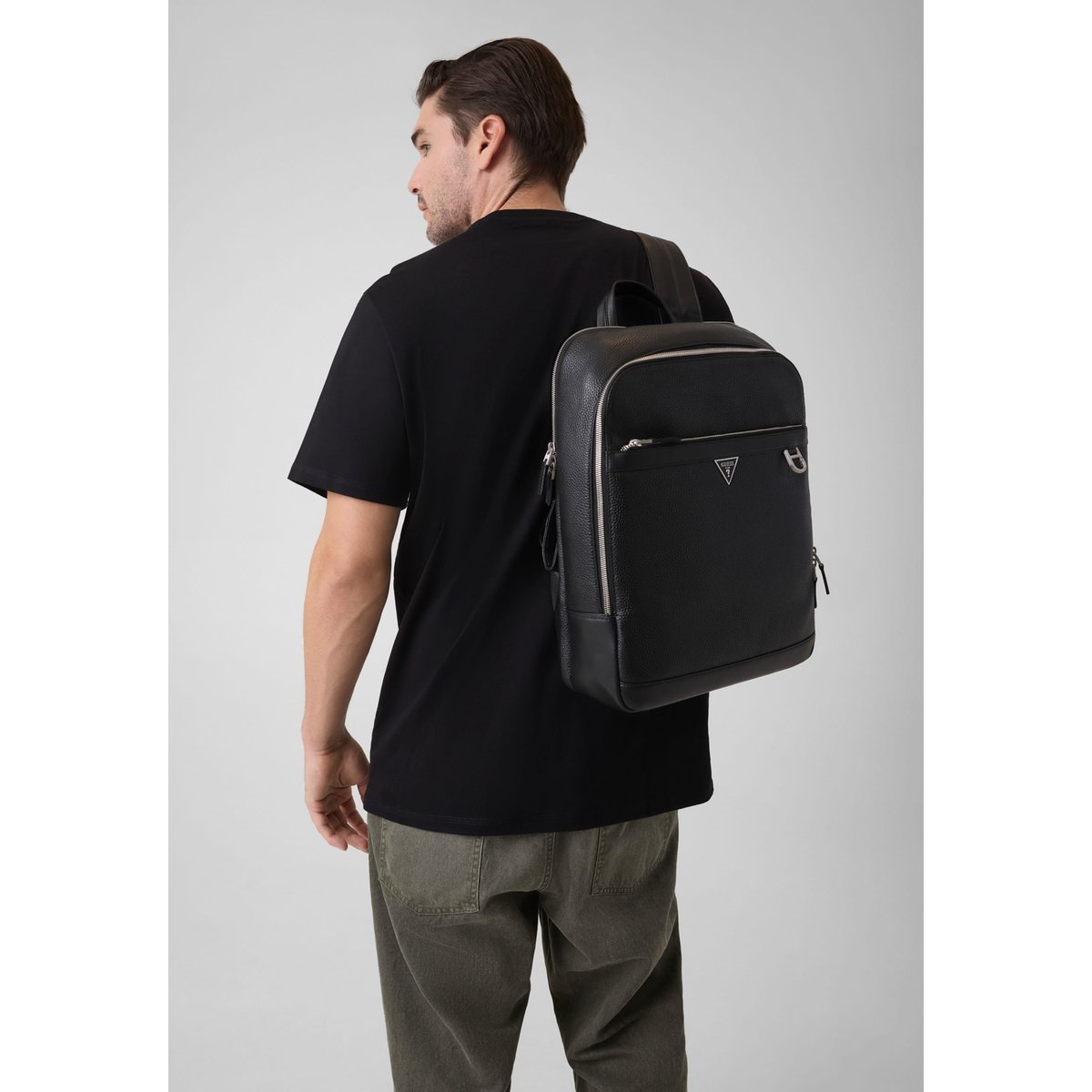 Sac À Dos Monaco En Cuir Véritable noir, GUESS