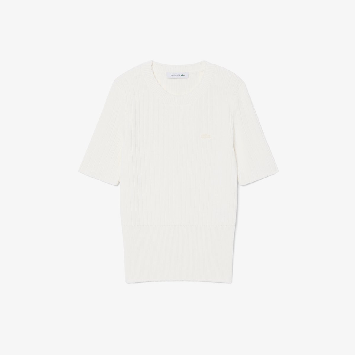 Pull manches courtes coton côtelé blanc-70v, LACOSTE