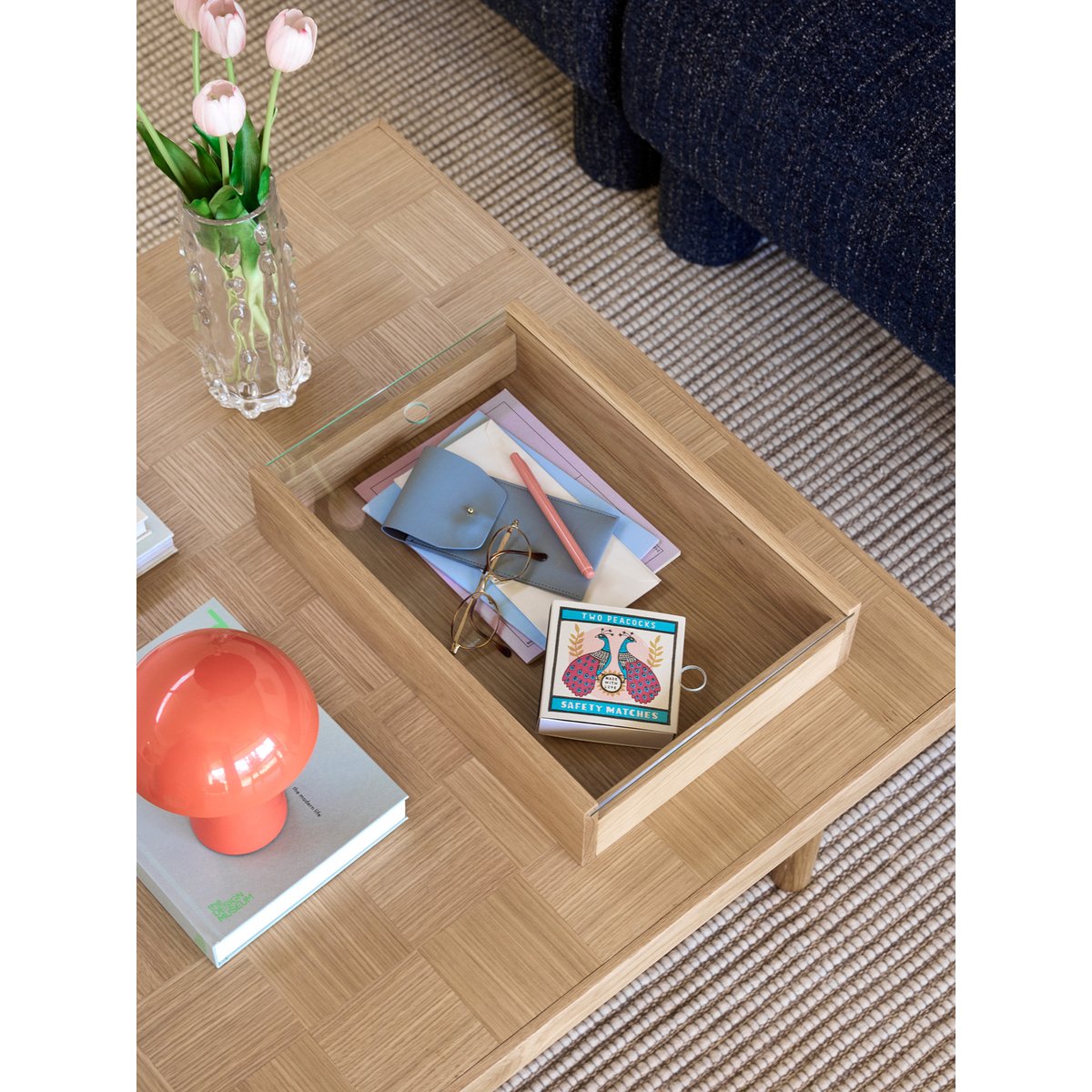 Boîte-vitrine Glass Oak veneer Oak wood SENRI bois de chêne, HUBSCH