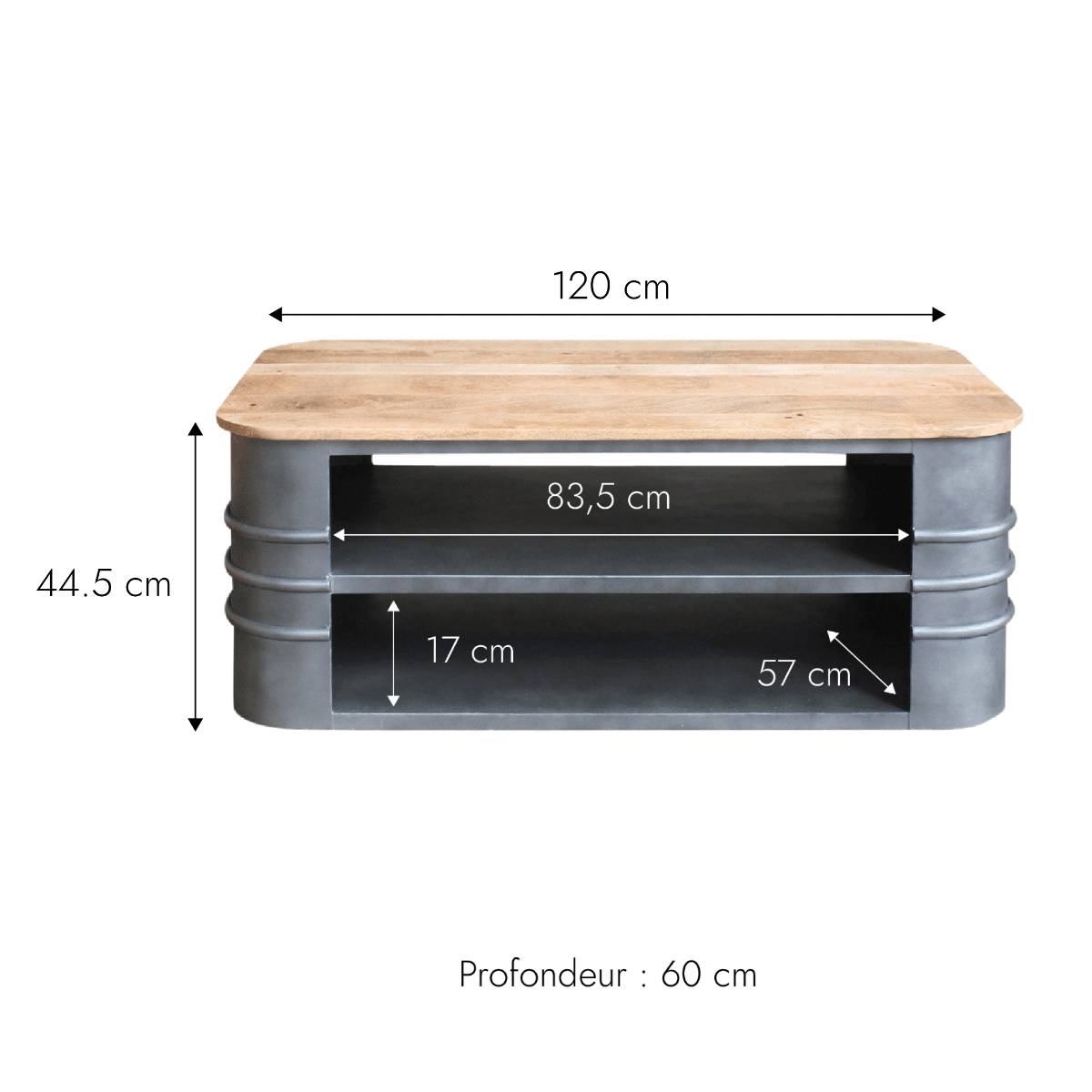 Table basse en métal ovale LOCKER gris, MADE IN MEUBLES 