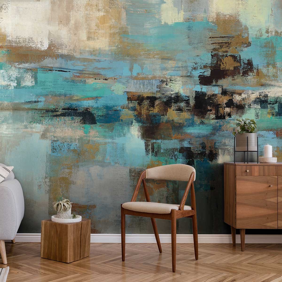 Papier peint impression turquoise intissé, HEXOA