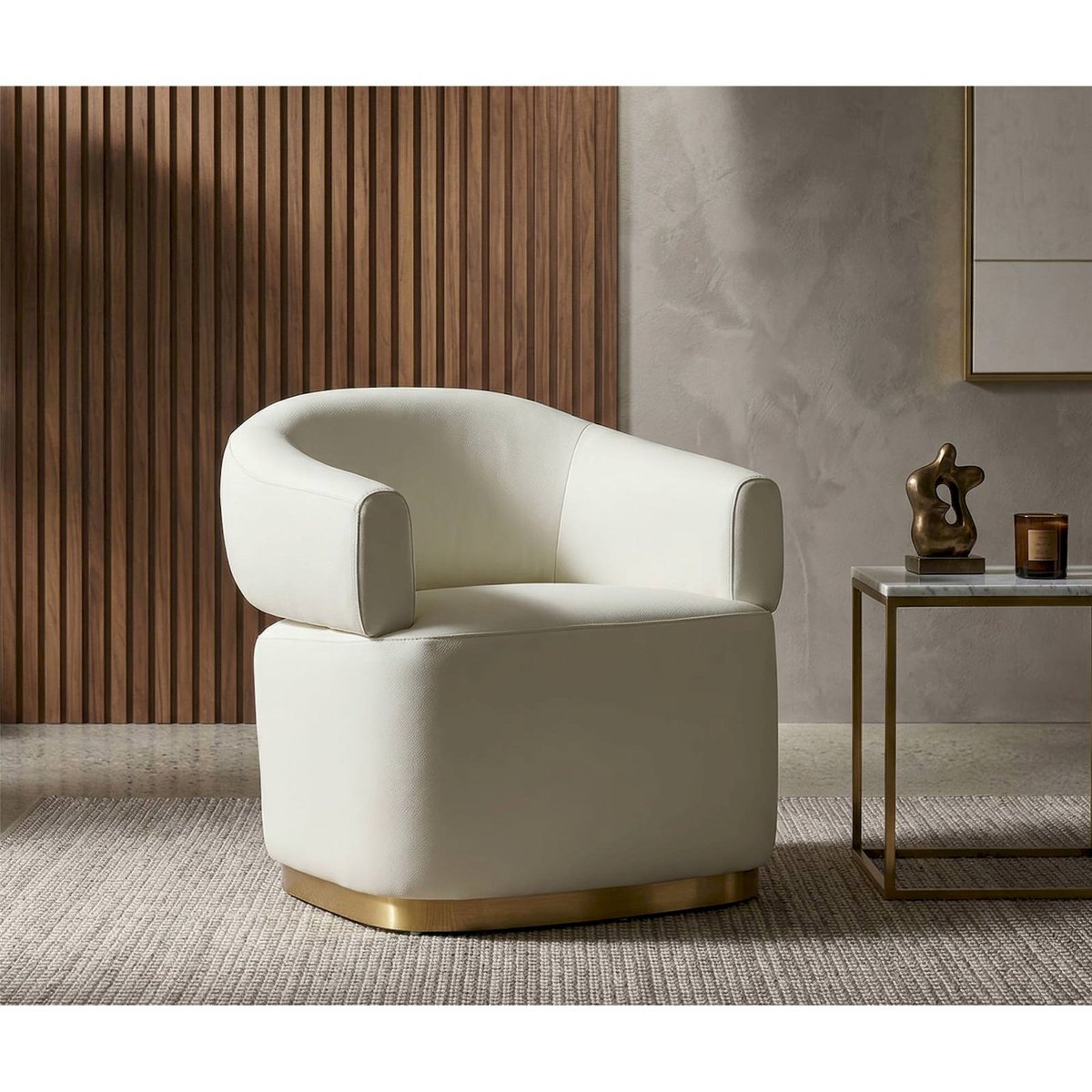 Fauteuil enveloppant socle en métal MODERN blanc et doré, RECOLLECTION