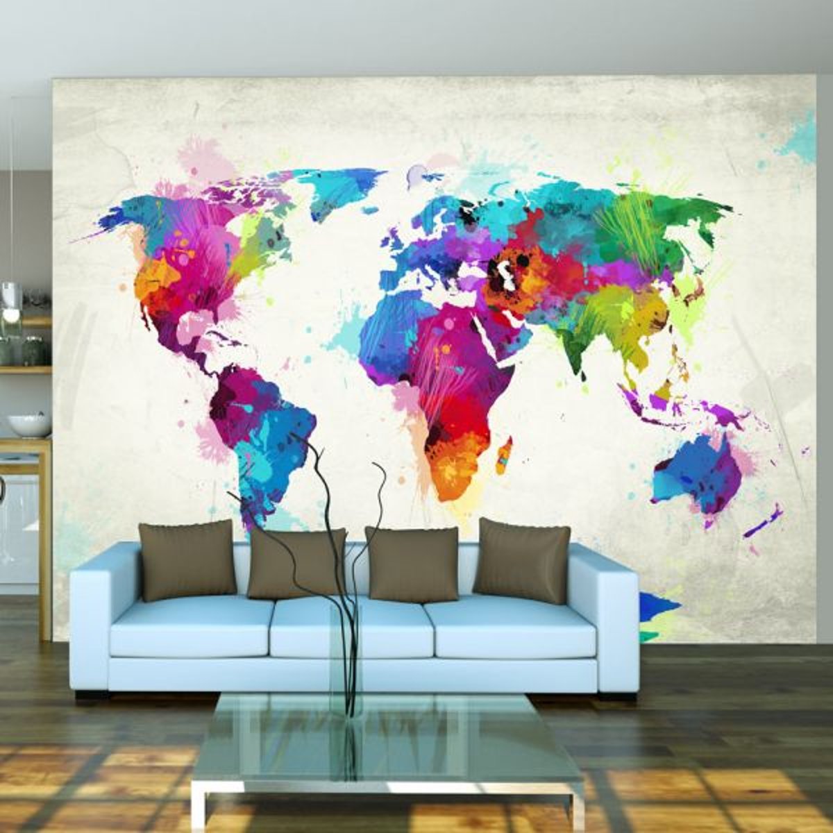 Papier peint intissé panoramique Carte du monde The map of happiness blanc, EDEN