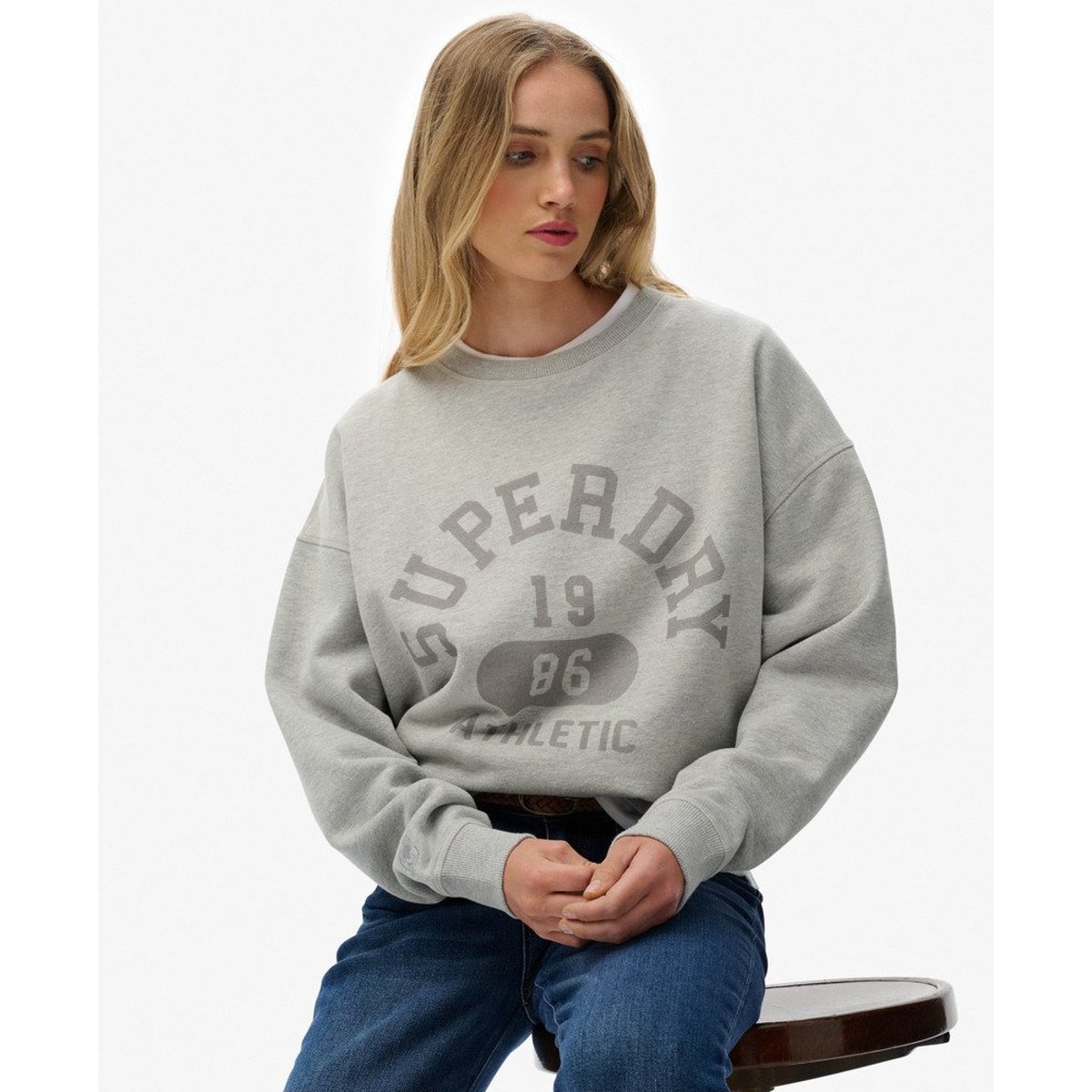 Athletic Essentials Sweat-shirt Ample Col Rond gris chiné, SUPERDRY