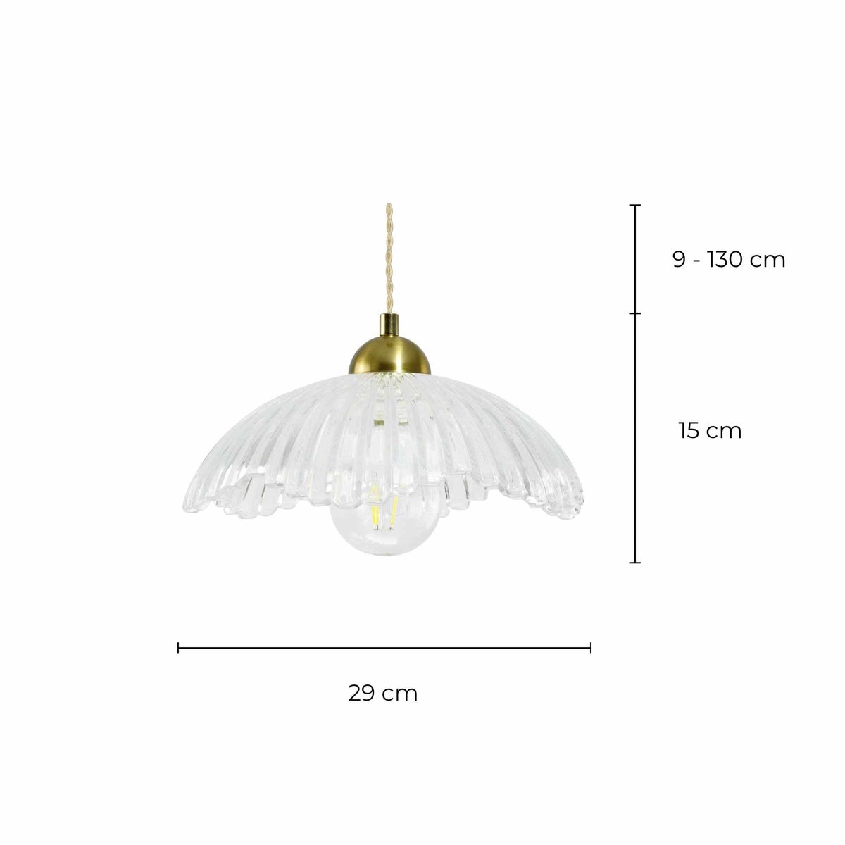Suspension en verre strié, ADLEY transparent et doré, C-CREATION
