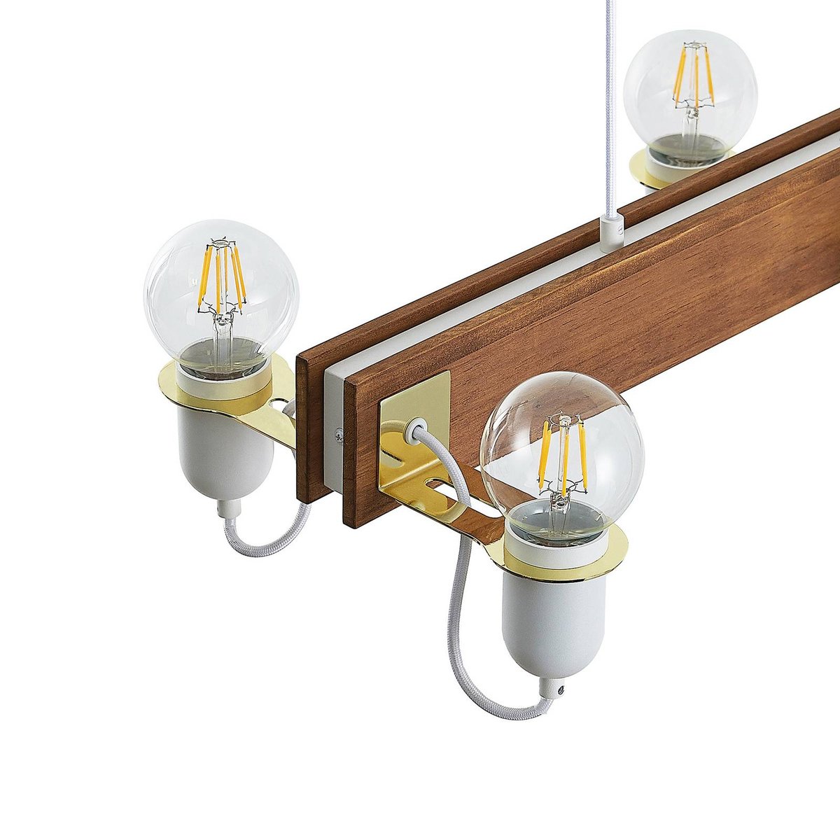 Suspension en bois scandinave, Becky bois ancien, blanc, laiton poli, LUCANDE
