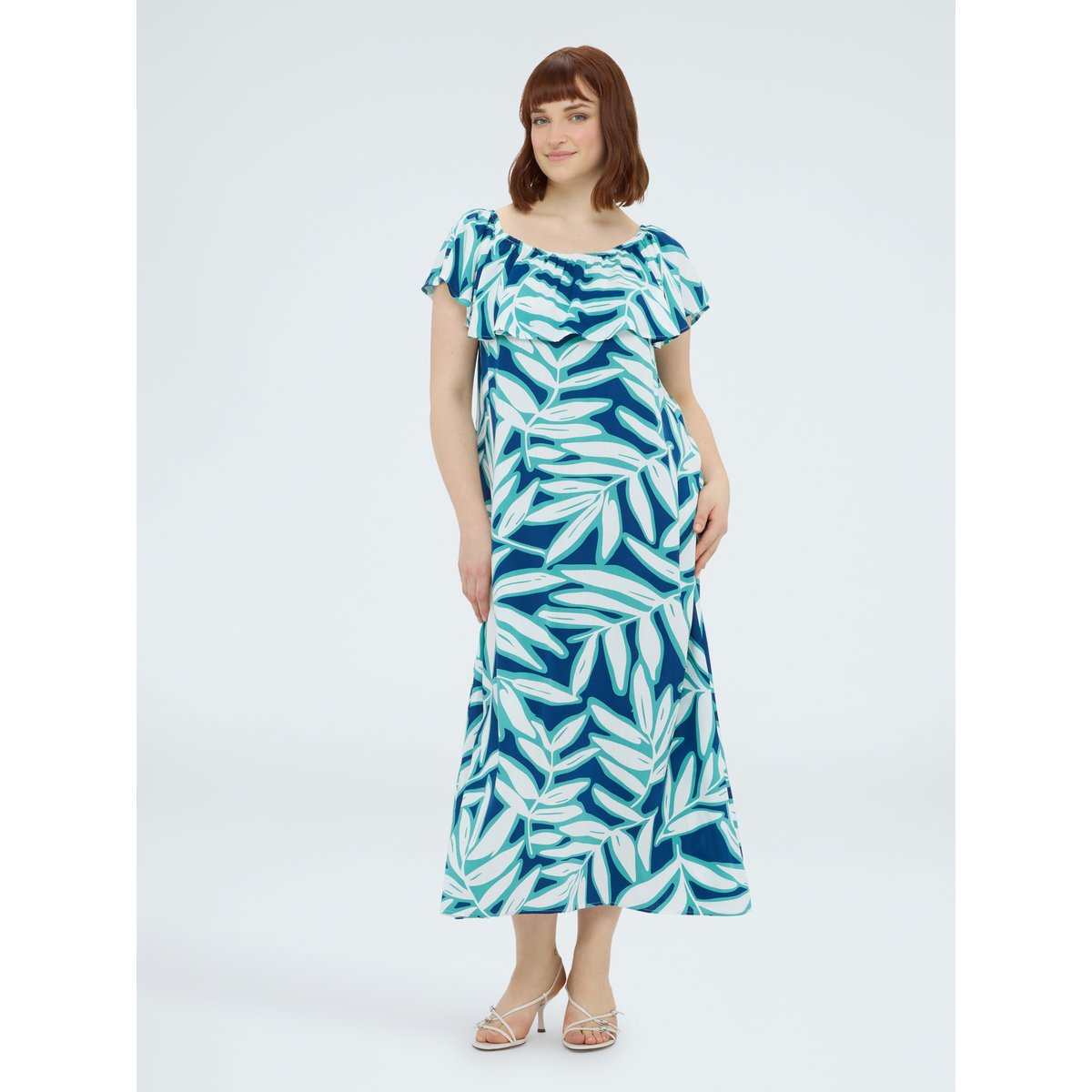 Robe à épaules dénudées avec imprimé bleu, FIORELLA RUBINO