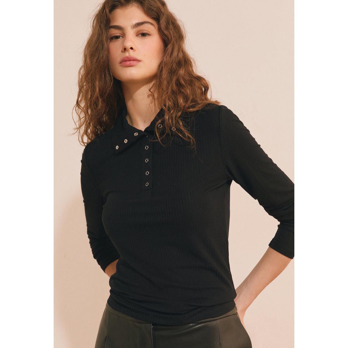 T-shirt manches longues avec boutons AHMED noir, ETAM