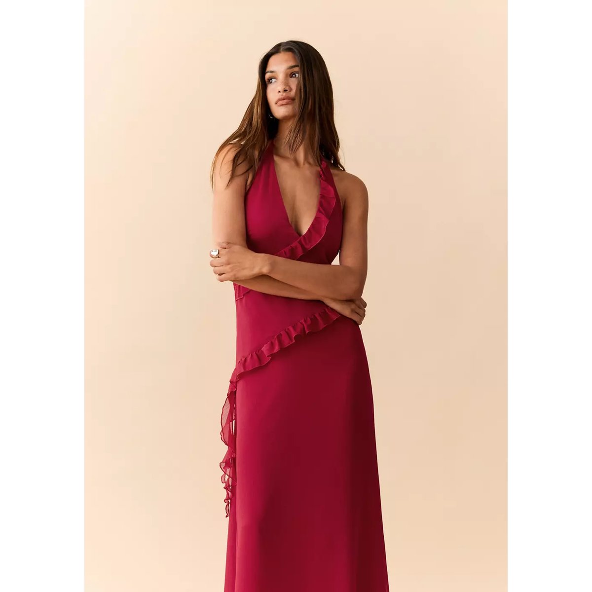 Robe à emmanchures américaines à volants rouge, MANGO TEEN
