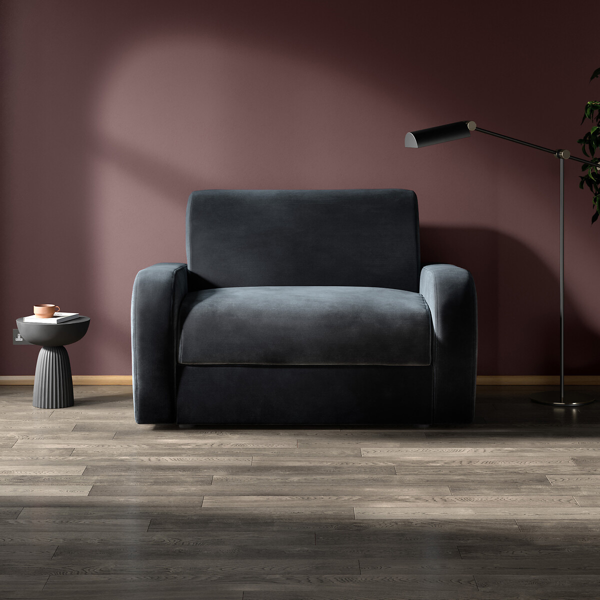 Jay-Be® Deco Luxe Velvet Snuggle Chair Sofa Bed with Deep Sprung Mattress charcoal, JAY-BE