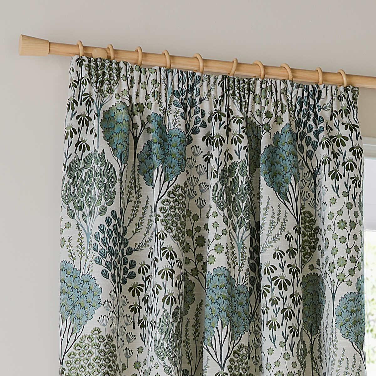 Ophelia Jacquard Floral Room Darkening Pencil Pleat Curtains thyme, WYLDER