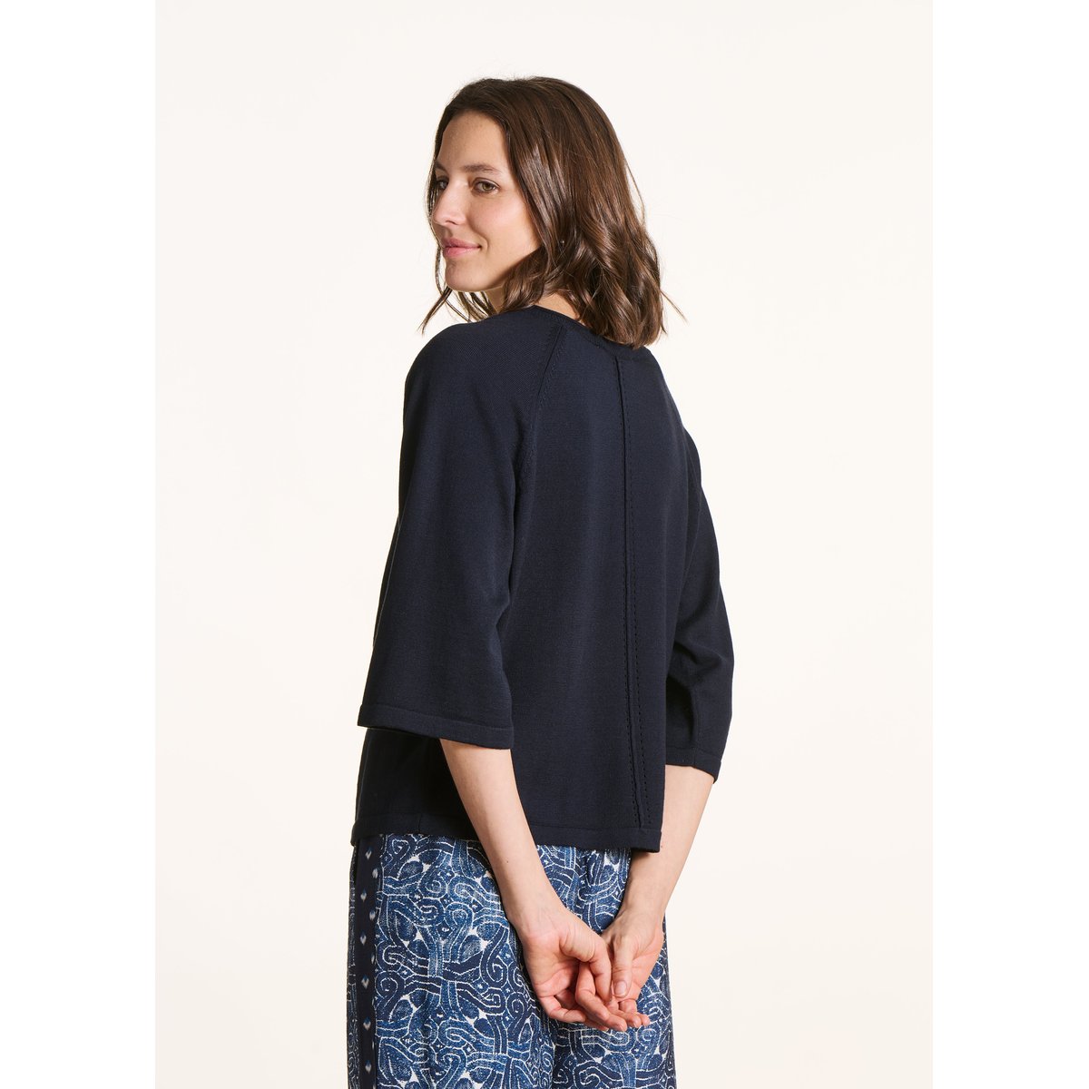Pull oversize maille fine col rond bleu encre, LA FEE MARABOUTEE