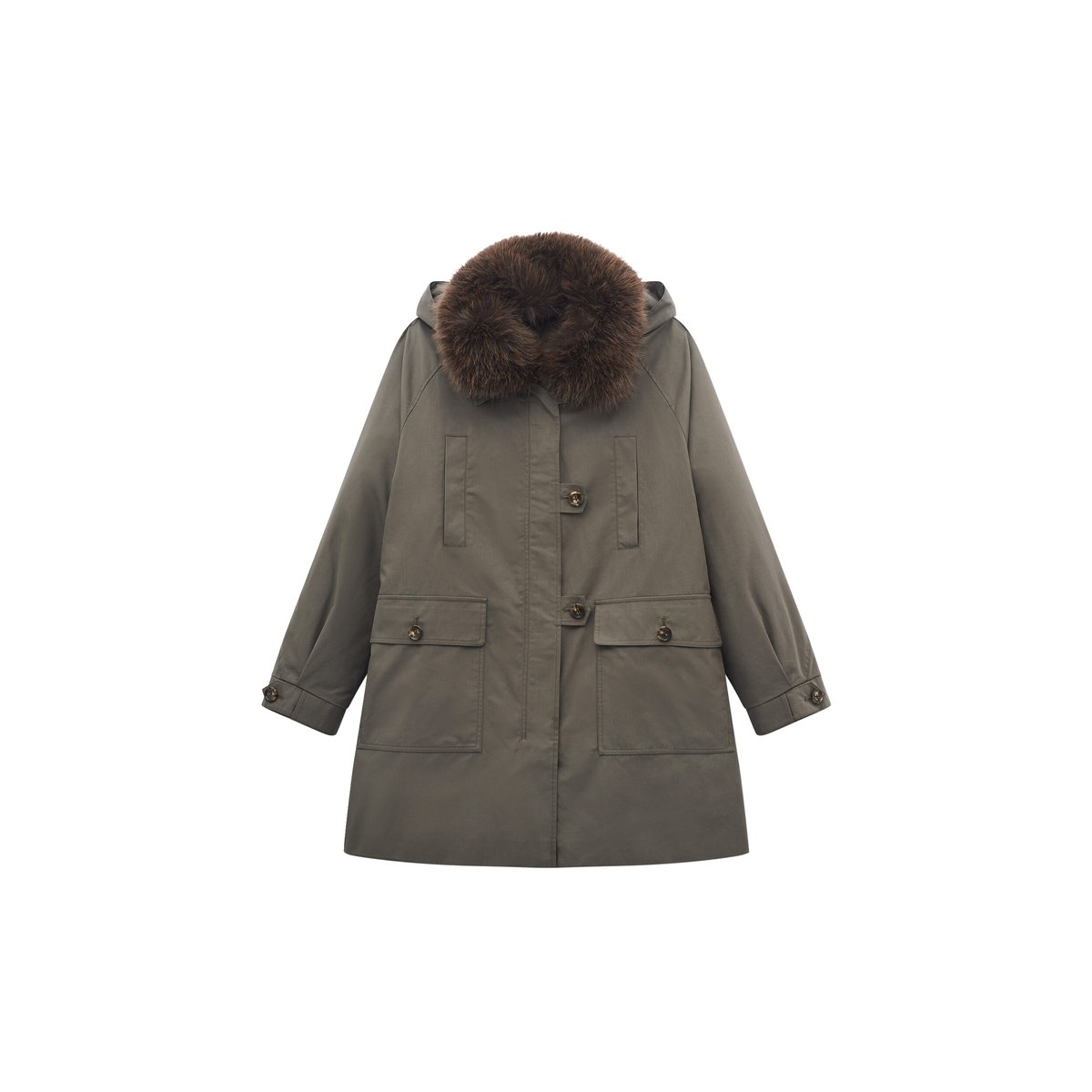 Manteau droit col imitation fourrure GNORINALONG vert kaki, CAROLL