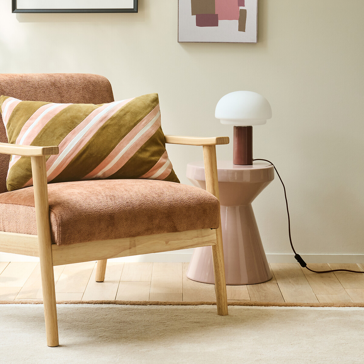 Lampe opaline et métal fer H27,5 Agathilda terracotta, LA REDOUTE INTERIEURS