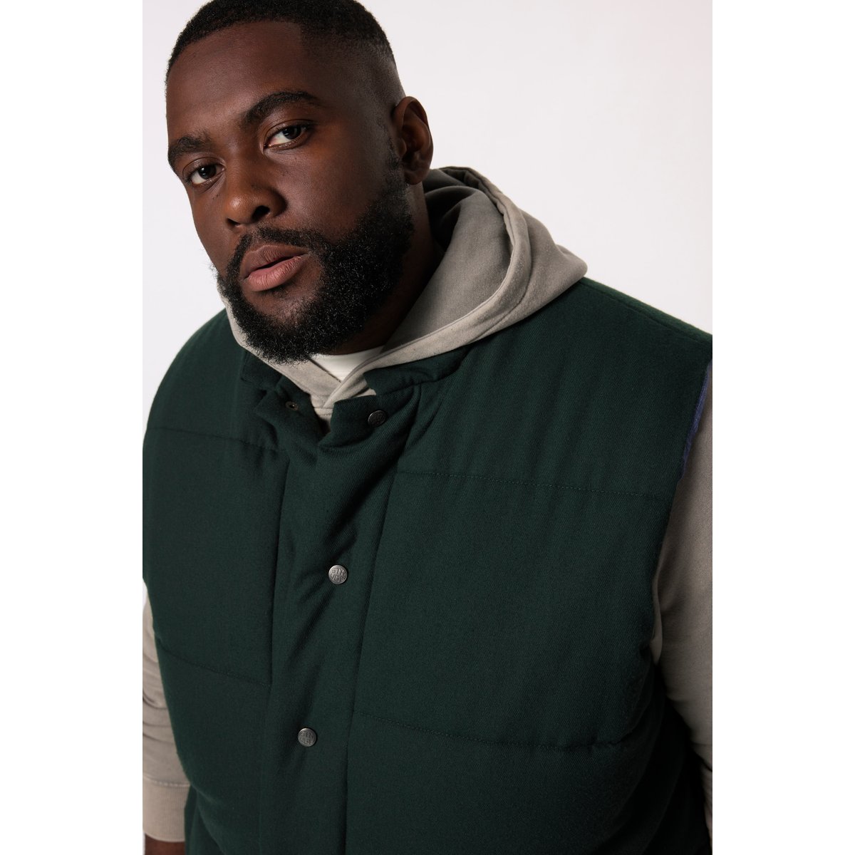 Gilet sans manche en flanelle vert minuit, STHUGE
