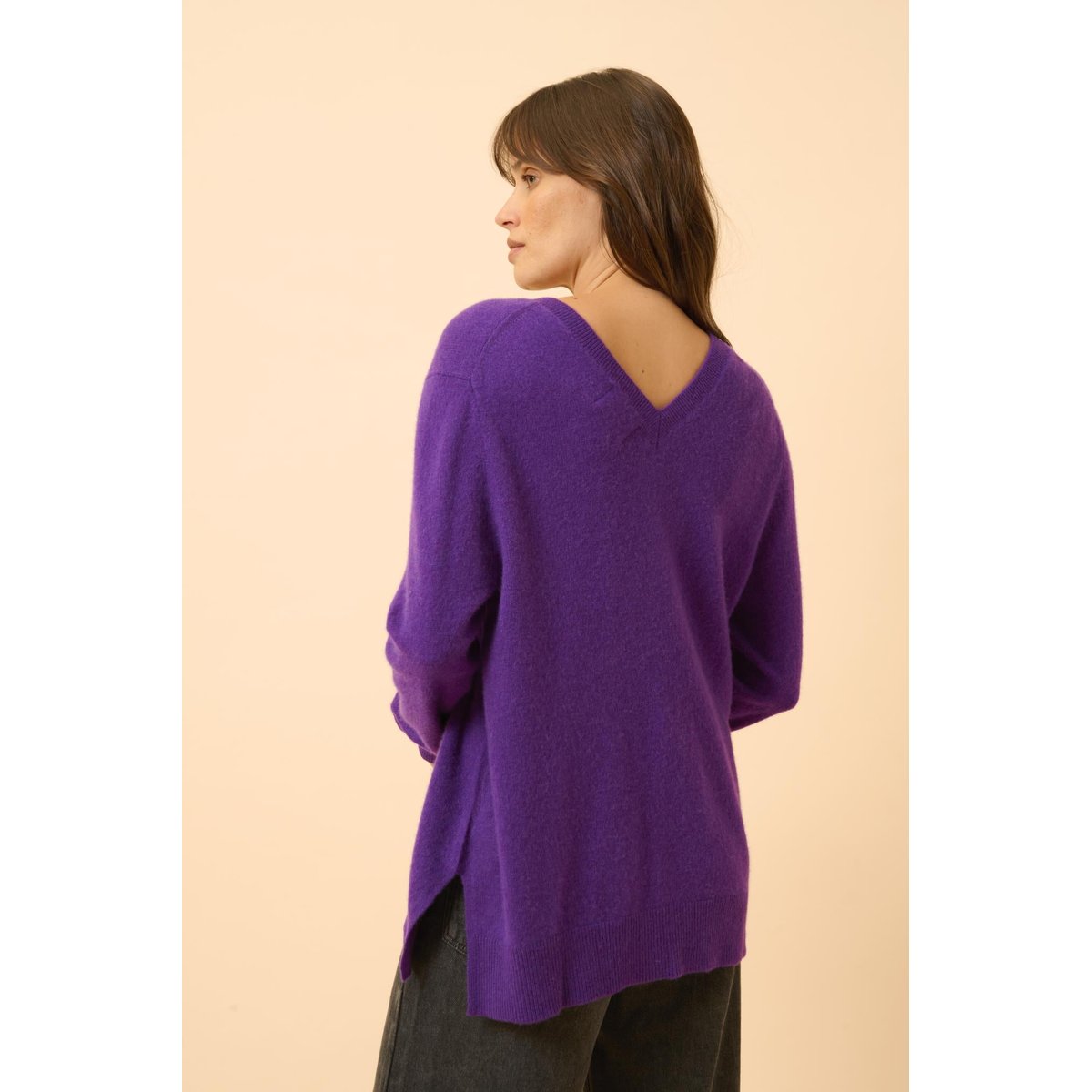 Pull Col V Devant Et Dos Violette Opal violet, JUST CASHMERE