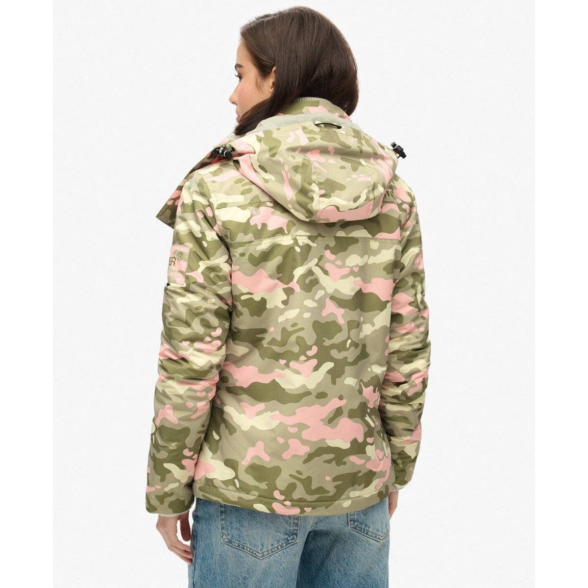 Veste à capuche Mountain Windbreaker vert algue rose camouflage, SUPERDRY