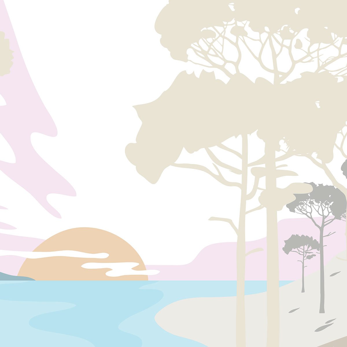 Papier peint lac et pinède intissé, HEXOA