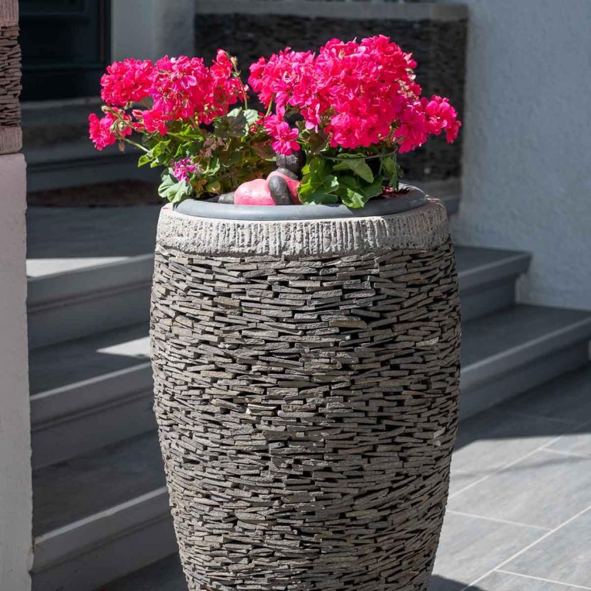 Pot bac jardinière pierre naturelle ardoise ovale forme œuf 80cm gris, WANDA COLLECTION