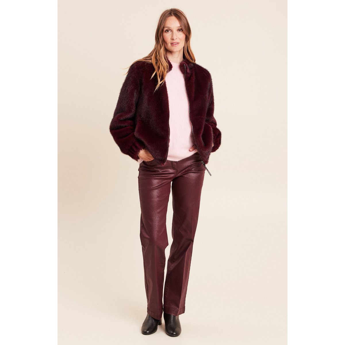 Manteau col montant doublé bordeaux, BREAL