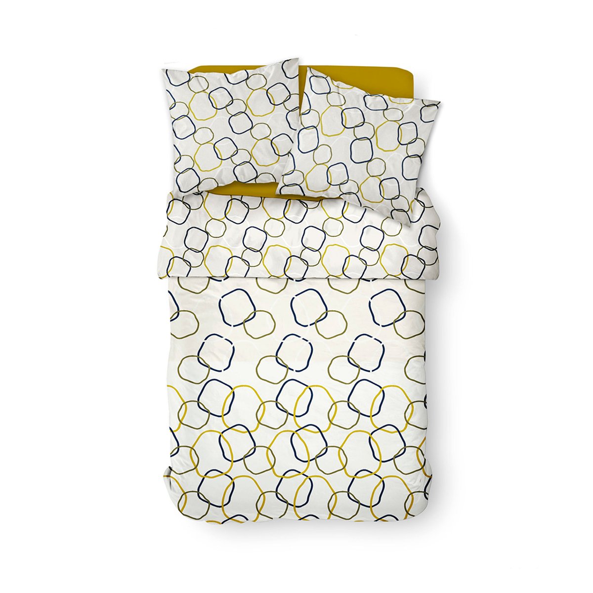 Parure de lit coton 2 personnes imprimé graphique SUNSHINE beige, TODAY
