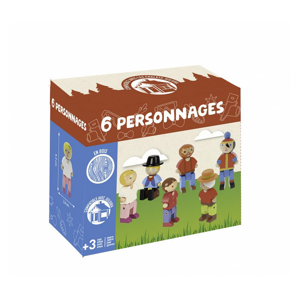6 personnages en bois de univers bleu, JEUJURA