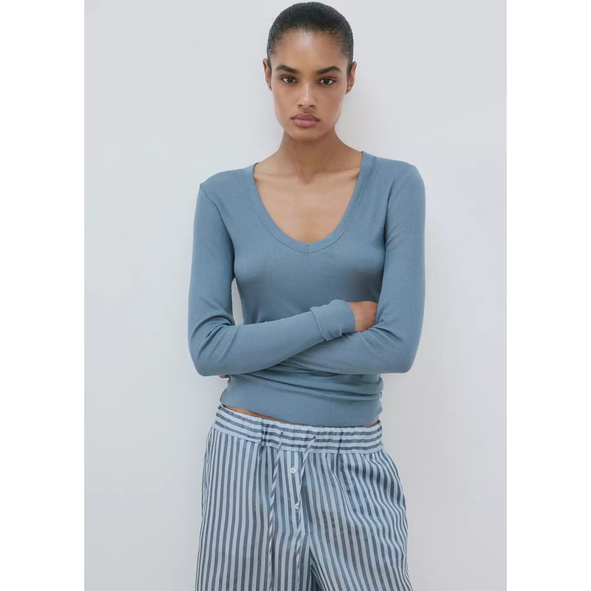 T-shirt de pyjama en mélange de lyocell et de laine bleu, MANGO