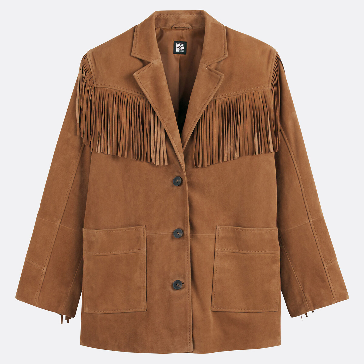 Recht jasje met franjes, van geitenleer kastanje kameel, LA REDOUTE COLLECTIONS