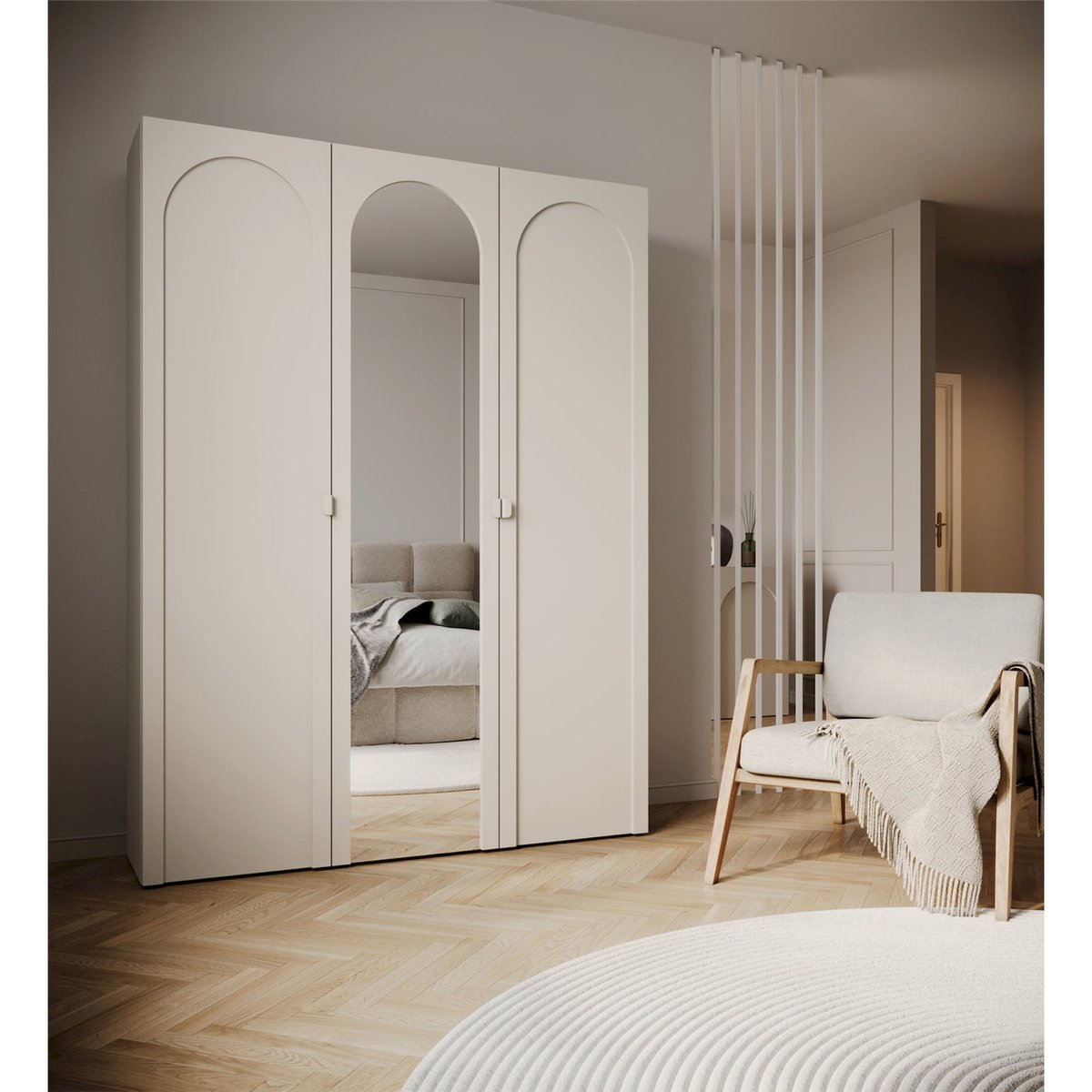 Armoire 3 portes miroir collection ARKADIA cachemire, RECOLLECTION