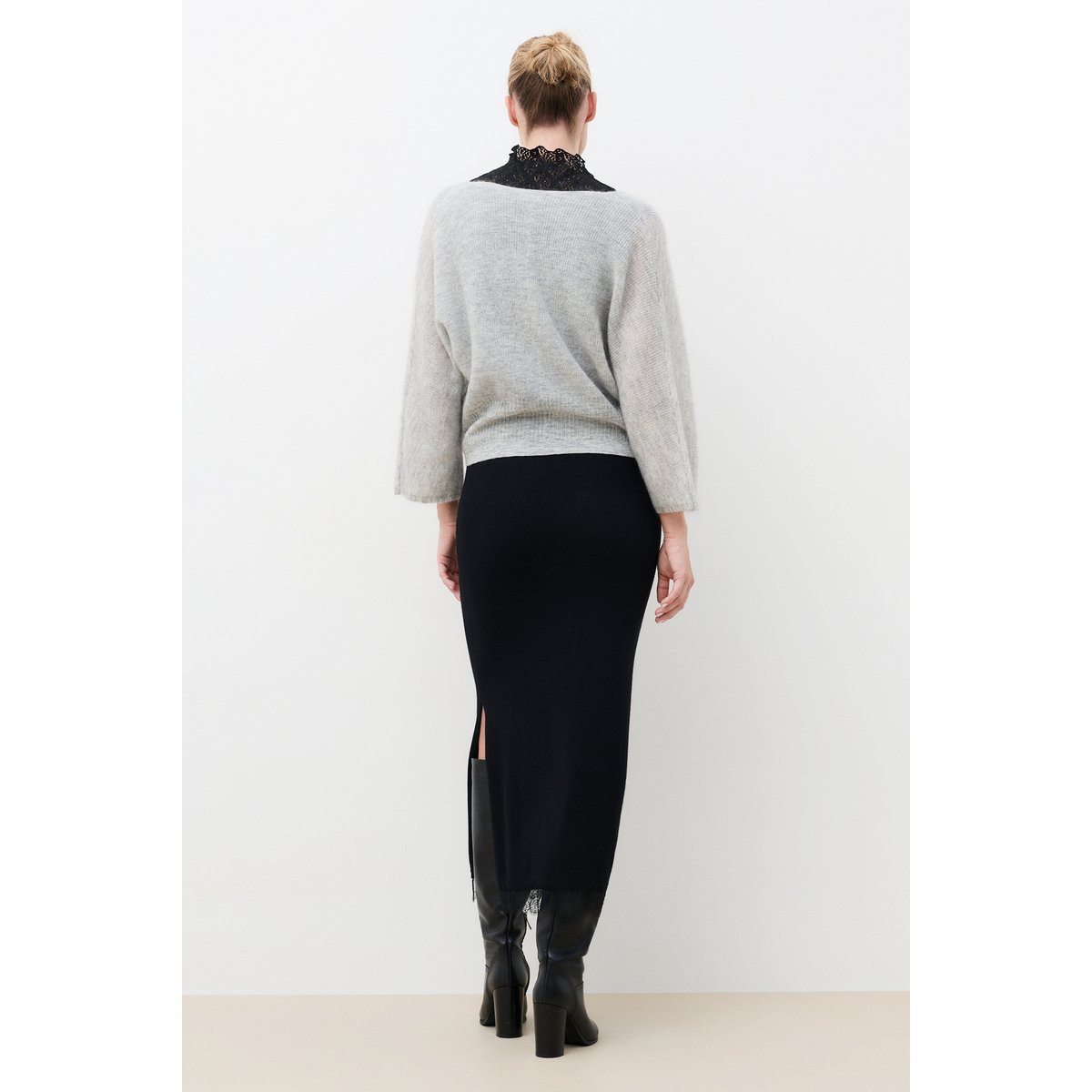 Pull large col v MPEARL gris, CAROLL