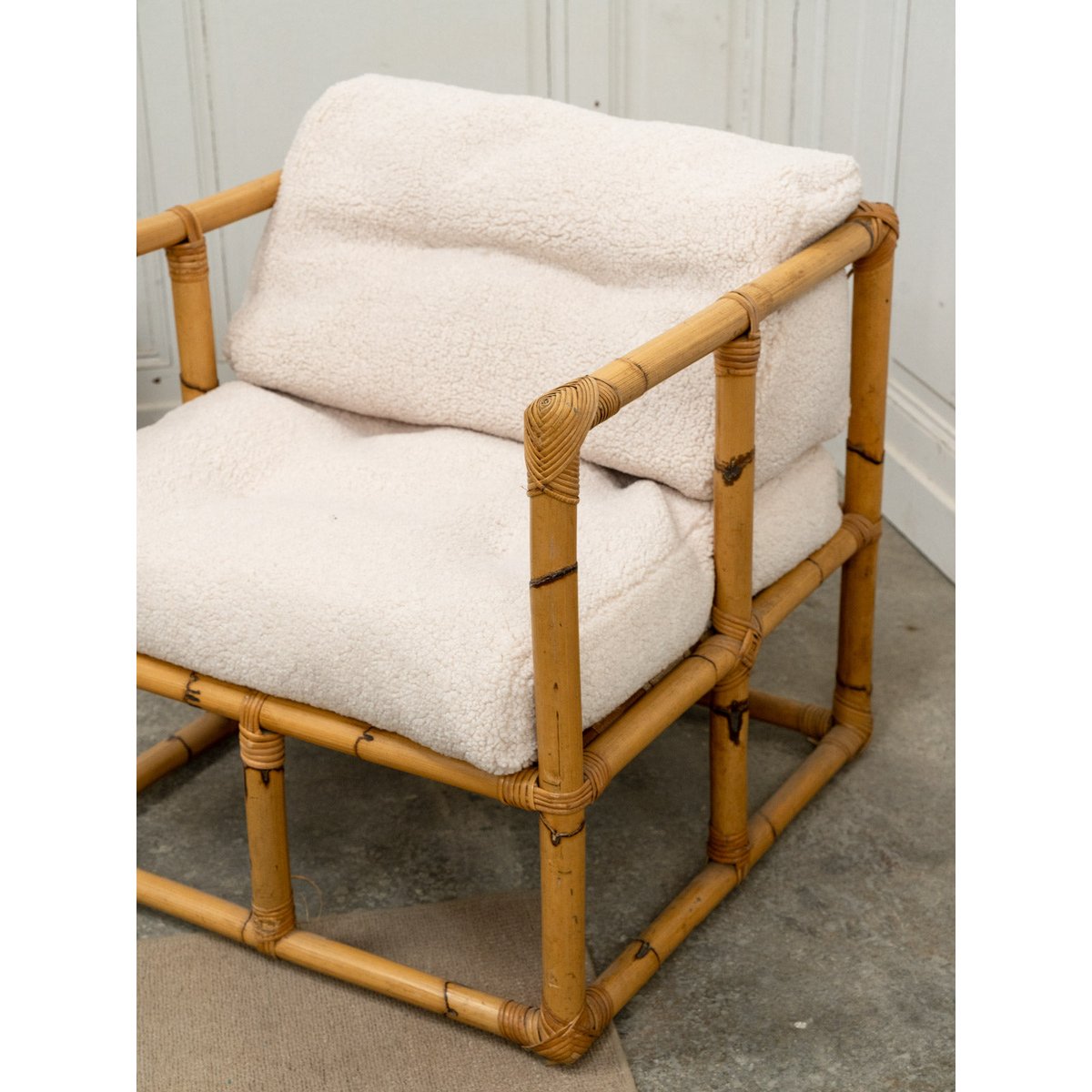 Salon en bambou et tissu Jacques N°142 - Bon état naturel, DEBONGOUT