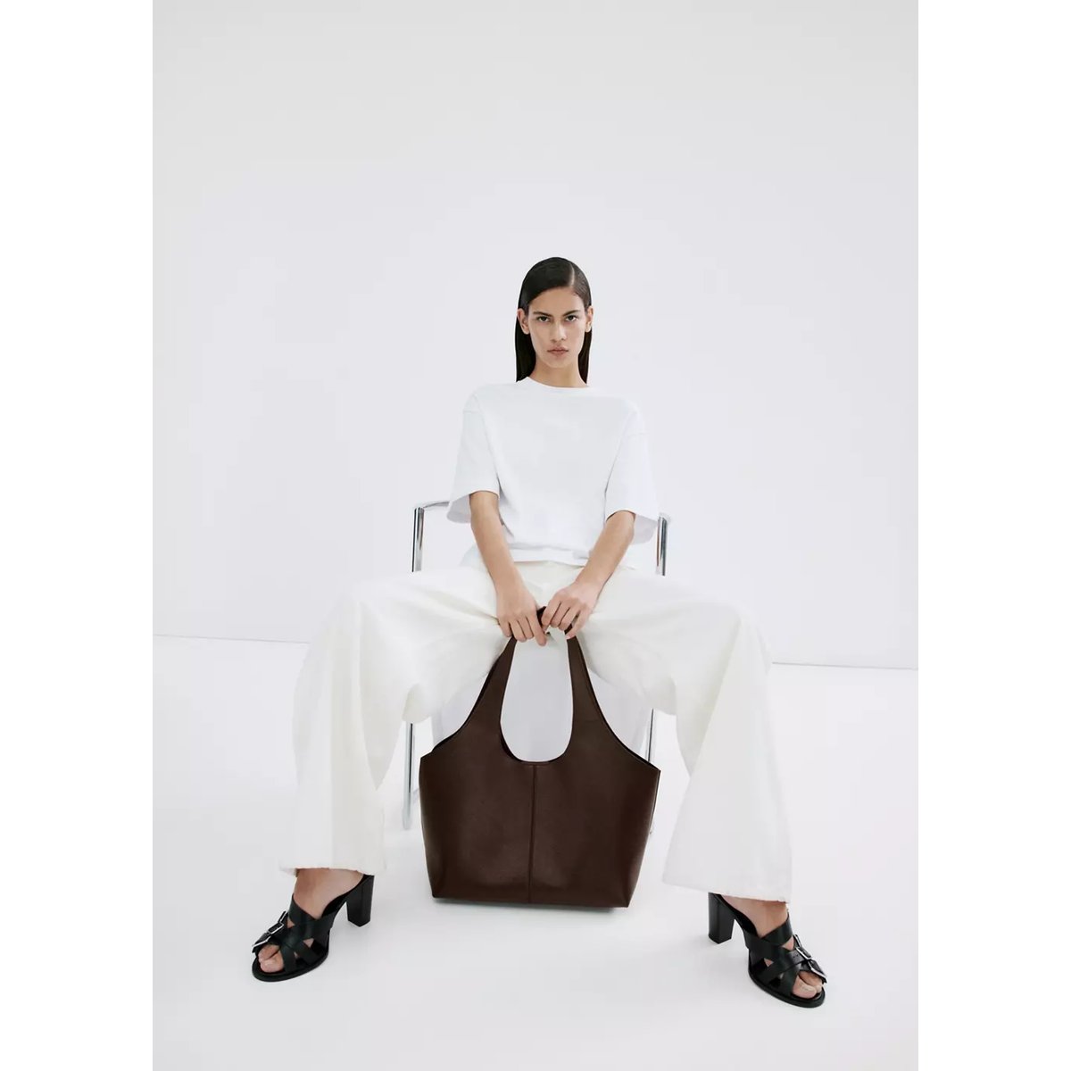 Grand sac cabas chocolat, MANGO