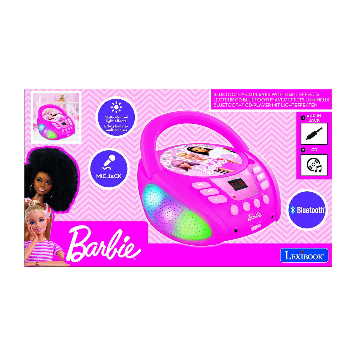 Lecteur CD Bluetooth Barbie rose, LEXIBOOK