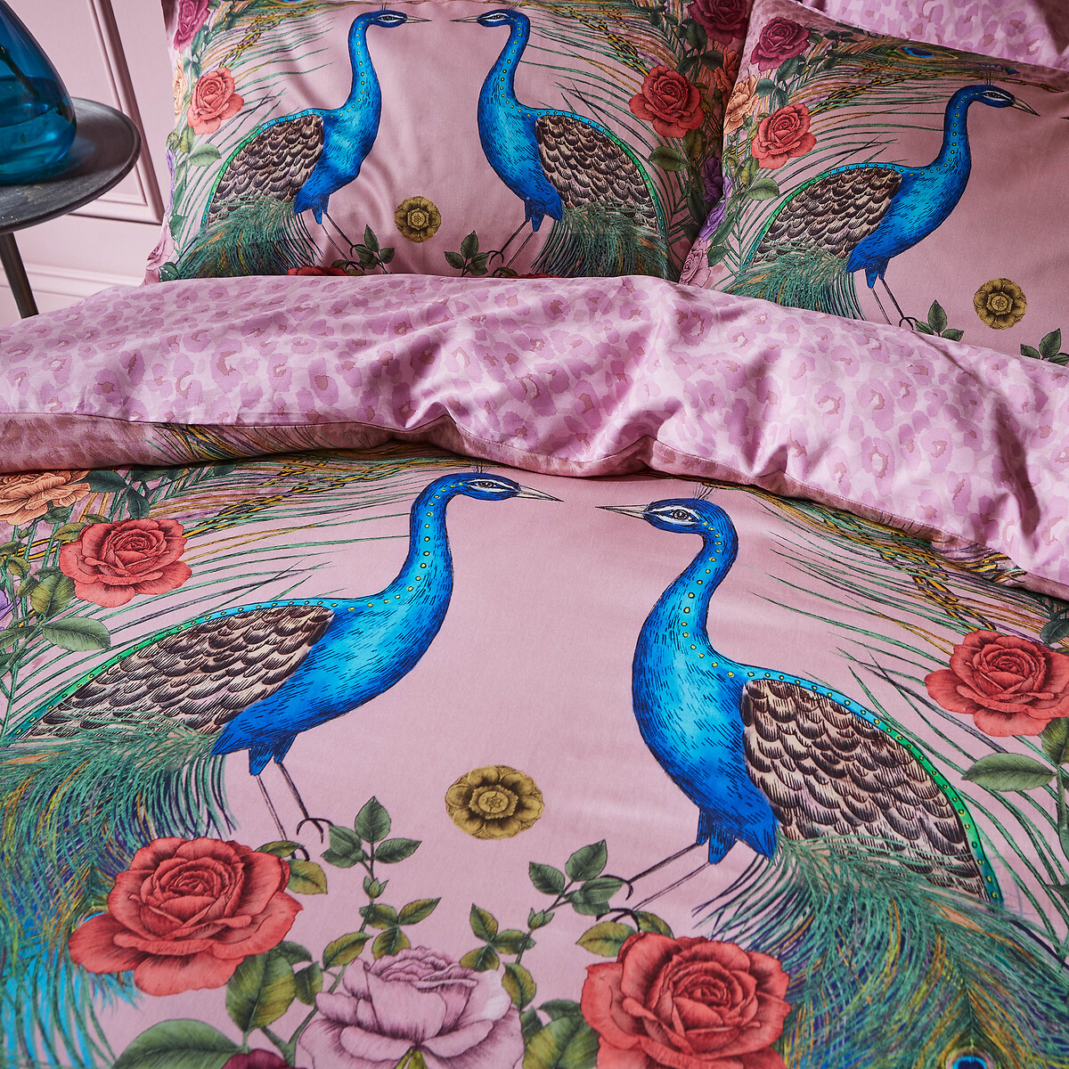 Xanadu Peacock 100% Cotton Duvet Cover and Pillowcase Set pink, MATTHEW WILLIAMSON