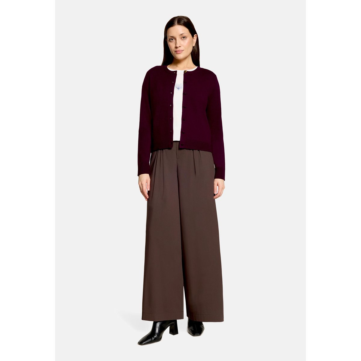 Cardigan en fine maille à encolure ronde dark dahlia, CARTOON