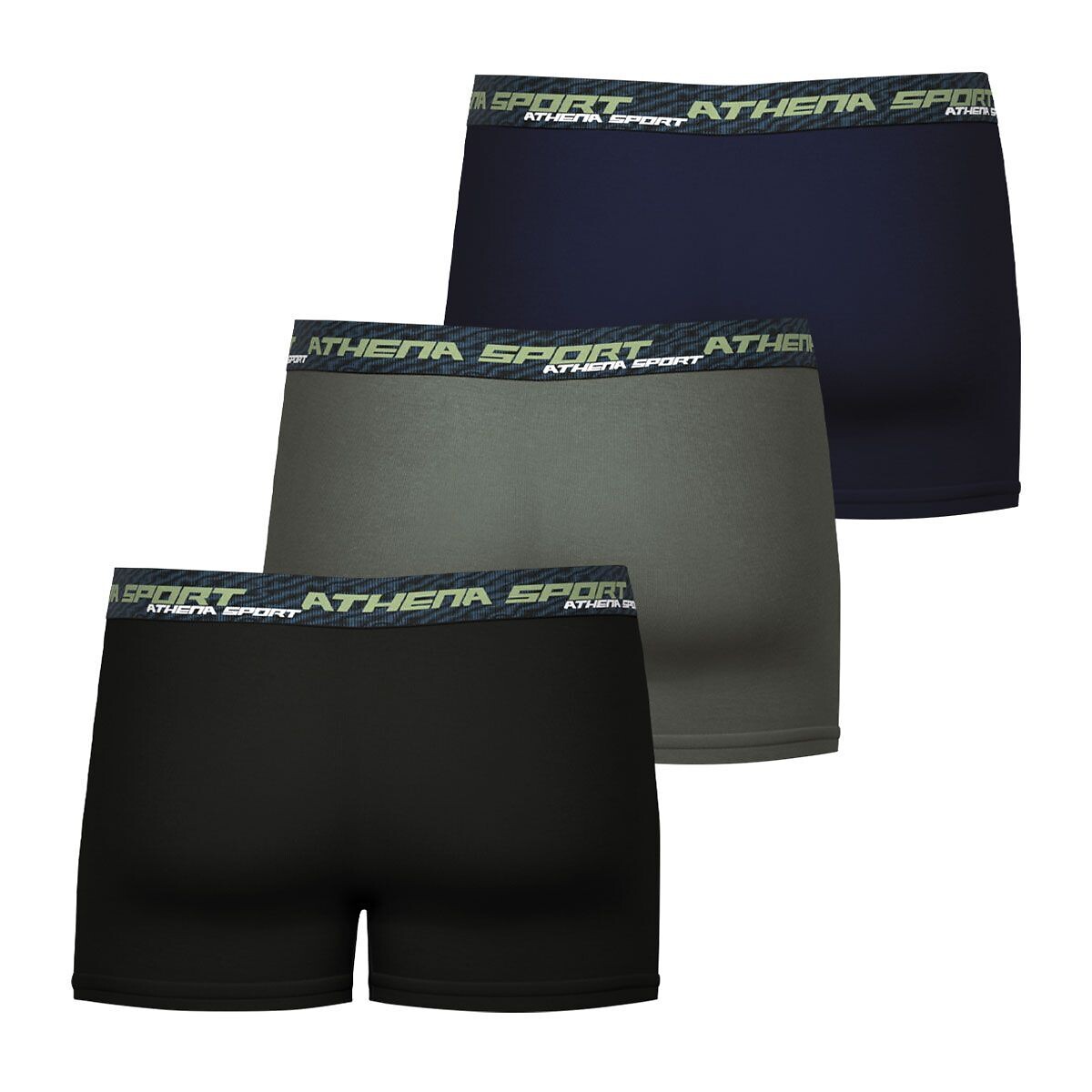 Lot de 3 boxers, Training dry noir + kaki + bleu, ATHENA