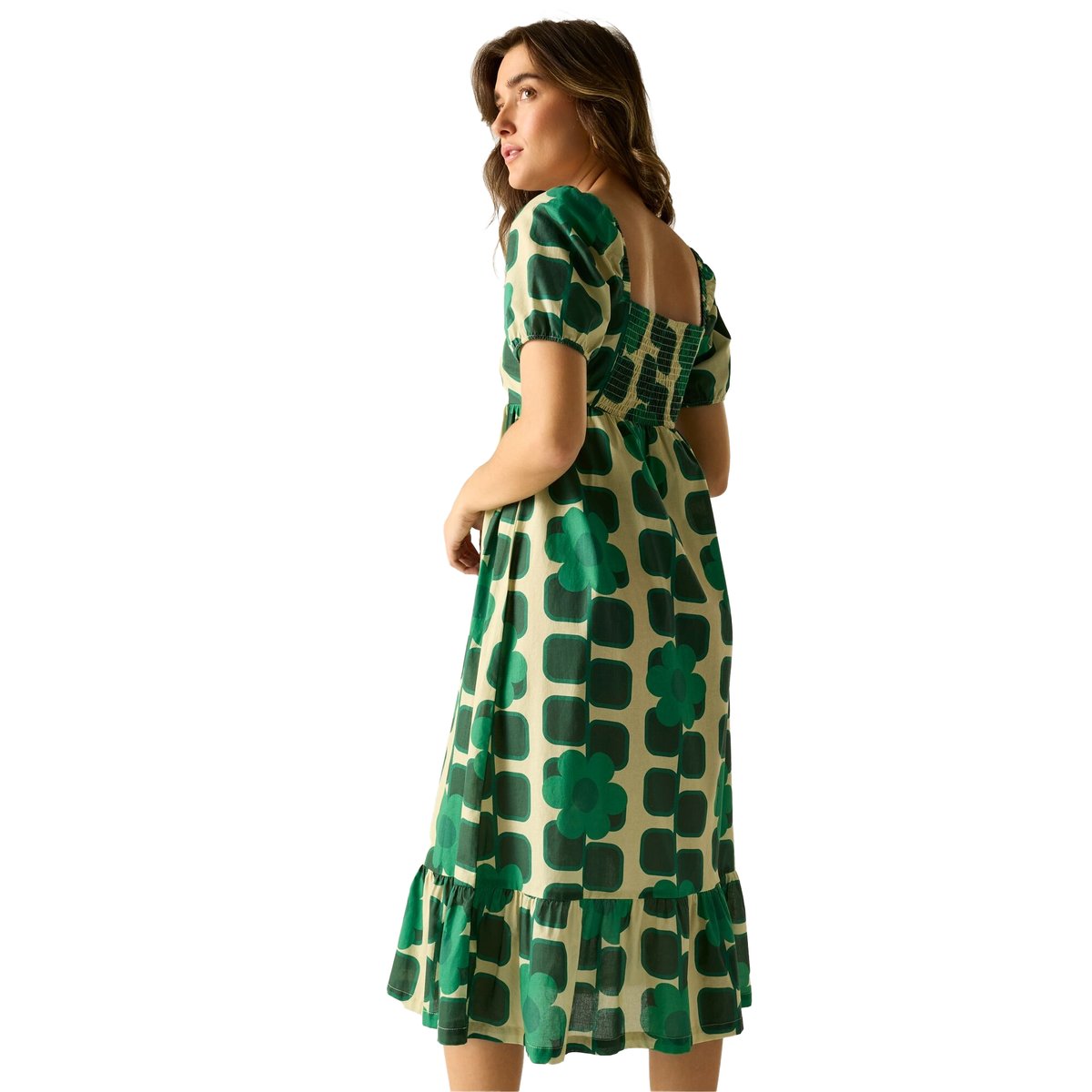 Robe mi-longue d'été motif/style fleur géante et carré ORLA KIELY vert, REGATTA