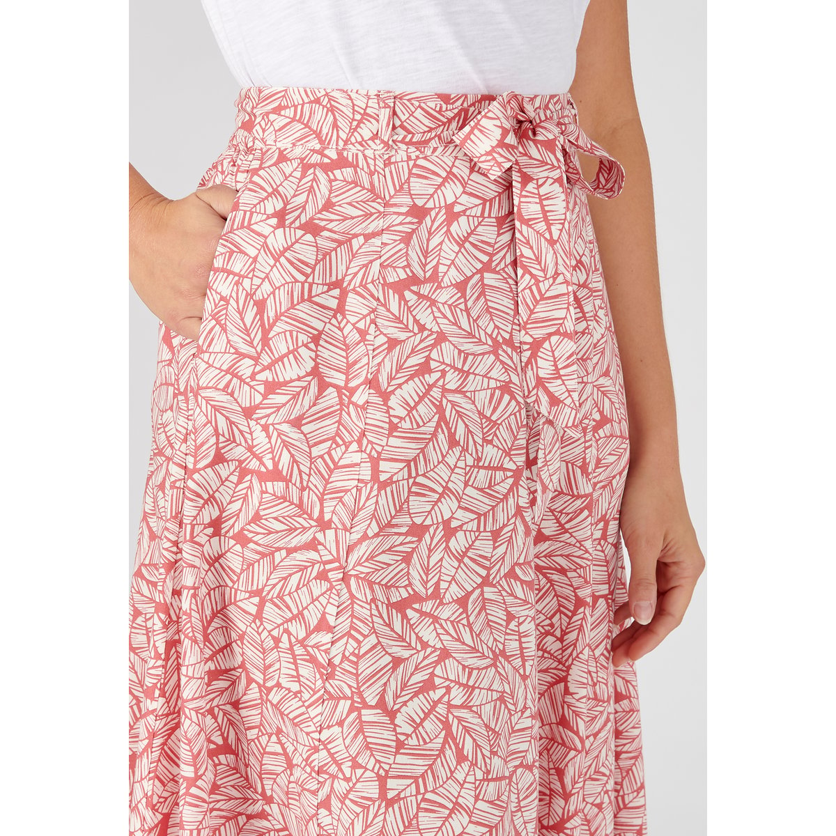 Jupe imprimée tissu fluide rose feuillage, DAMART