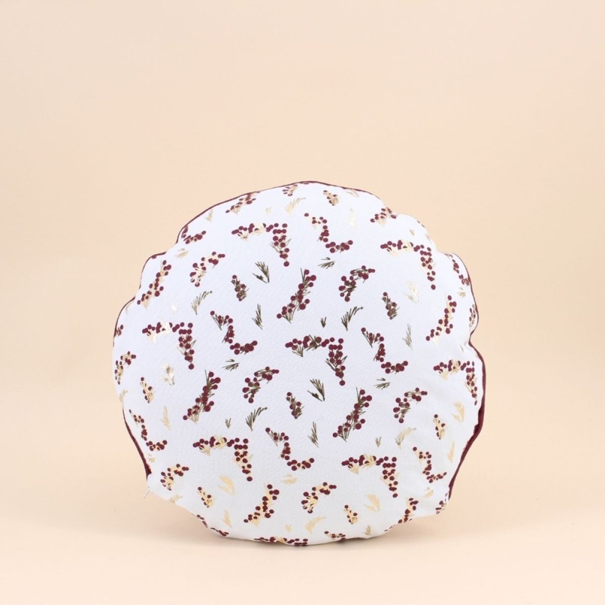 Coussin rond motifs fleuris 38cm blanc, ORNAMI