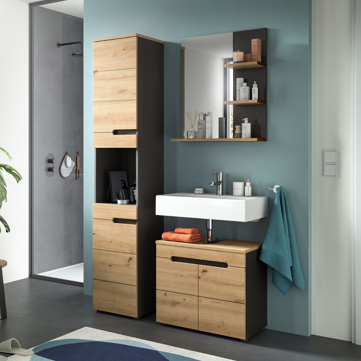 Miroir avec 3 étagères ENO bois clair, CALICOSY