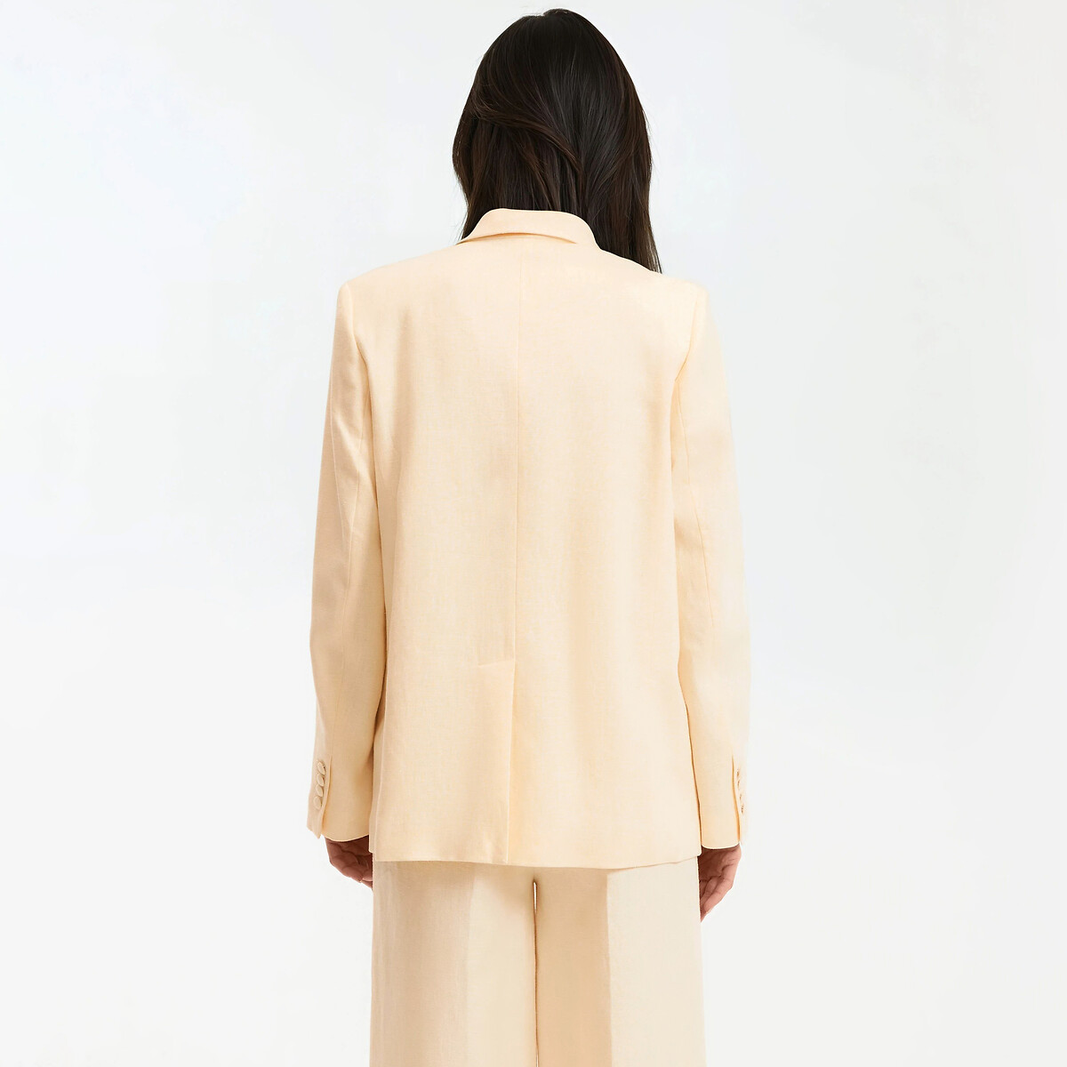 Blazer croisé coupe ample en lin jaune pastel, LA REDOUTE COLLECTIONS