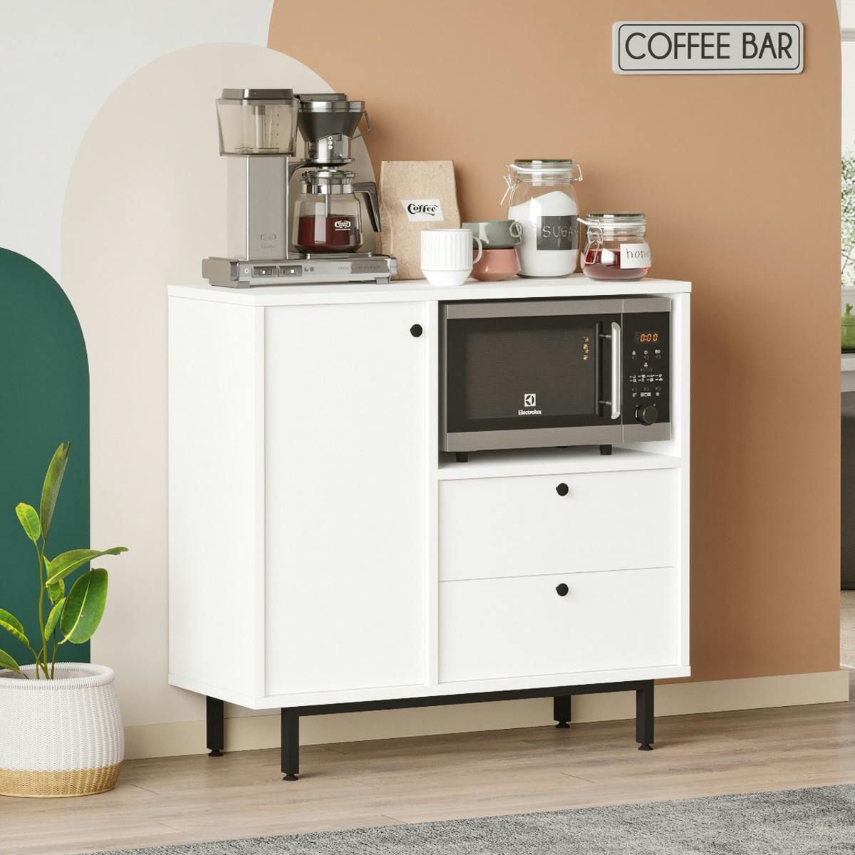 Meuble de cuisine avec niche micro-ondes JENA blanc, PIER IMPORT