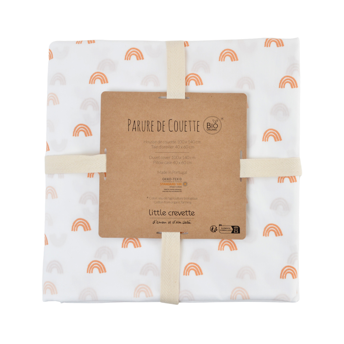 Parure de couette bébé coton bio RAINBOW ecru, LITTLE CREVETTE