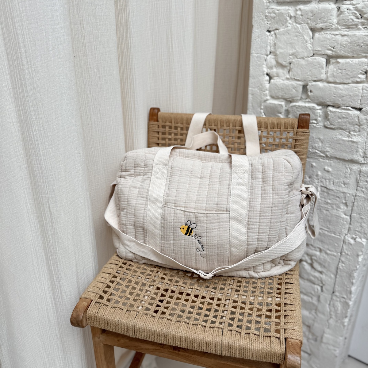 Sac à langer en gaze de coton Eden beige, PETIT BEGUIN